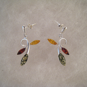 Boucles d'oreilles feuillage  - bijou ambre et argent